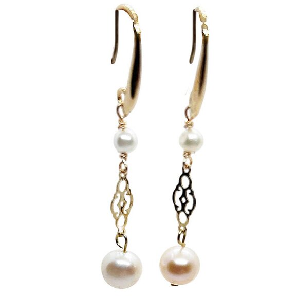 Pearl, And Gold Plated, Dangle Earrings - Picture 2 of 3